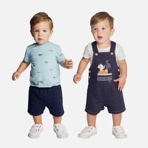 Pekkle Baby 4-Piece Overall & Short Set